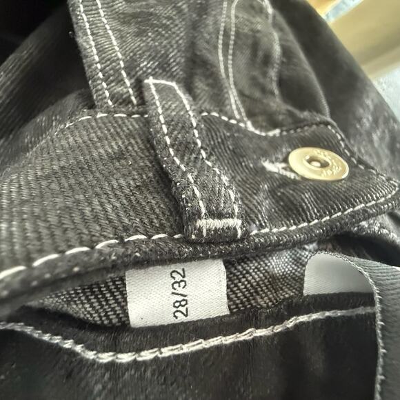 Collusion Jeans Womens 28 Straight Leg Skater Denim Coated Black Contrast Stitch - Picture 6 of 6